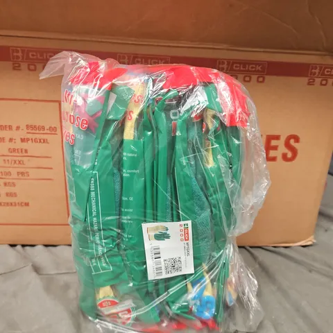 BOX OF APROX 100 CLICK MP1GXXL GREEN LATEX P/C GLOVES SIZE XXL 