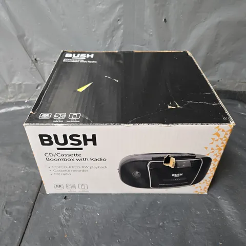 BOXED BUSH CD/CASSETTE BOOMBOX WITH RADIO IN BLACK