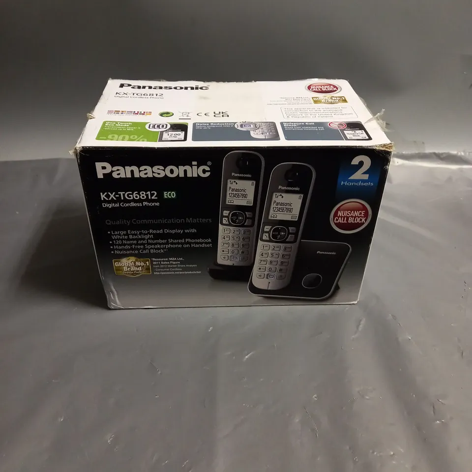 PANASONIC KX-TG6812 DIGITAL CORDLESS PHONE TWIN PACK IN BLACK/SILVER