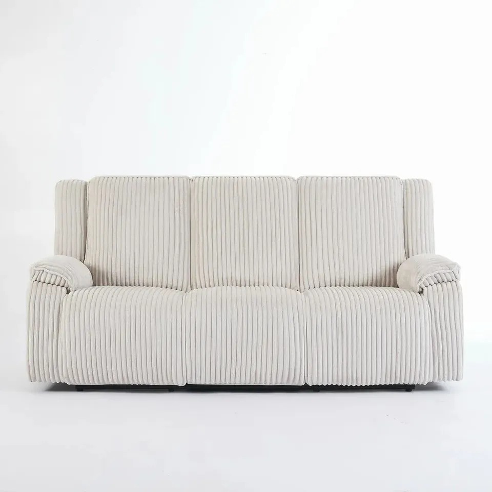 BOXED 3-SEATER MANUAL JUMBO CORD RECLINER SOFA - BEIGE