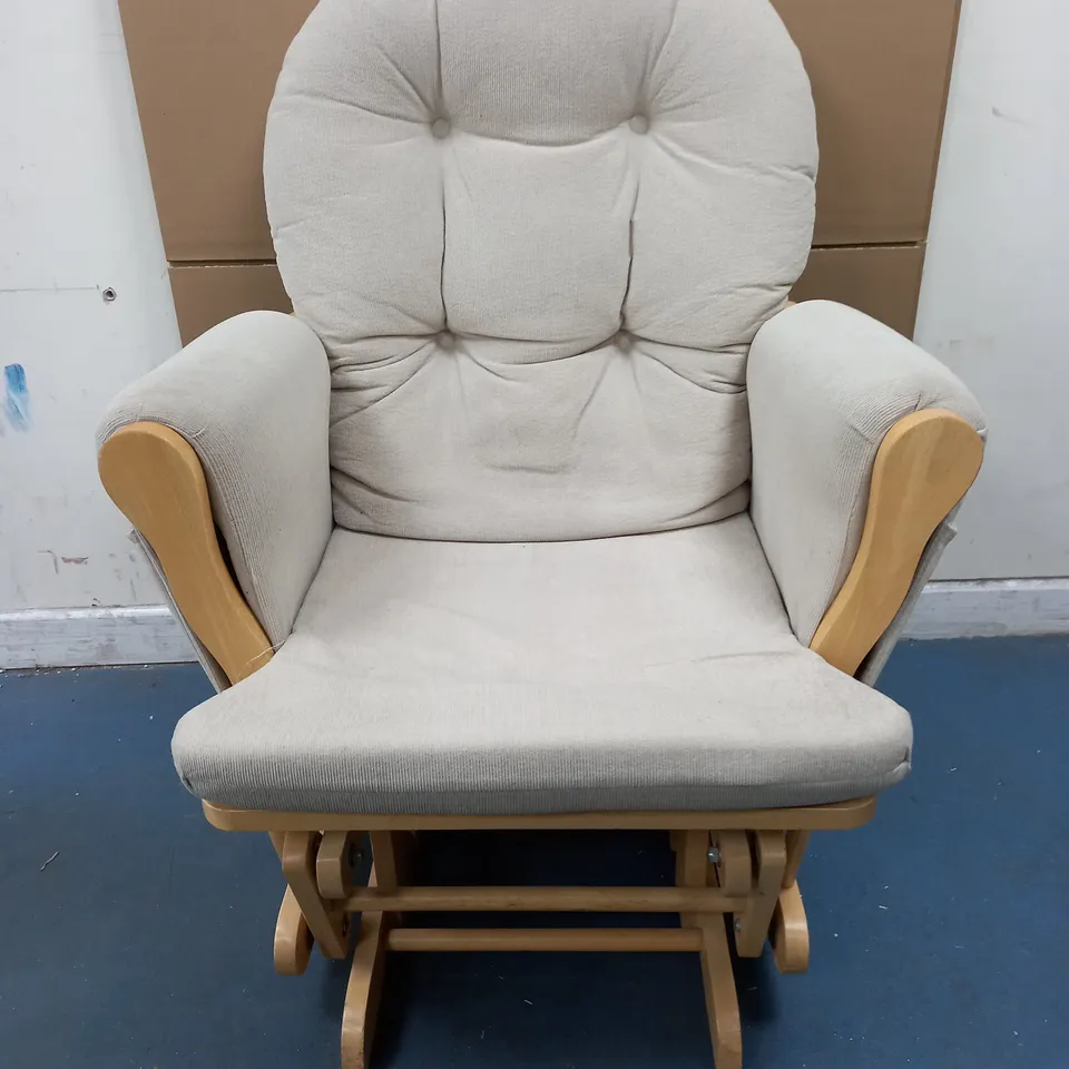 WOODEN ROCKING CHAIR WITH BEIGE FABRIC CUSHIONS / COLLECTION ONLY