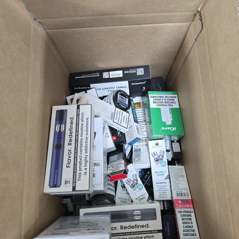 BOX OF APPROXIMATELY 30 ASSORTED E-CIGARETTES AND ACCOMPANIMENTS TO INCLUDE: ASPIRE BP60