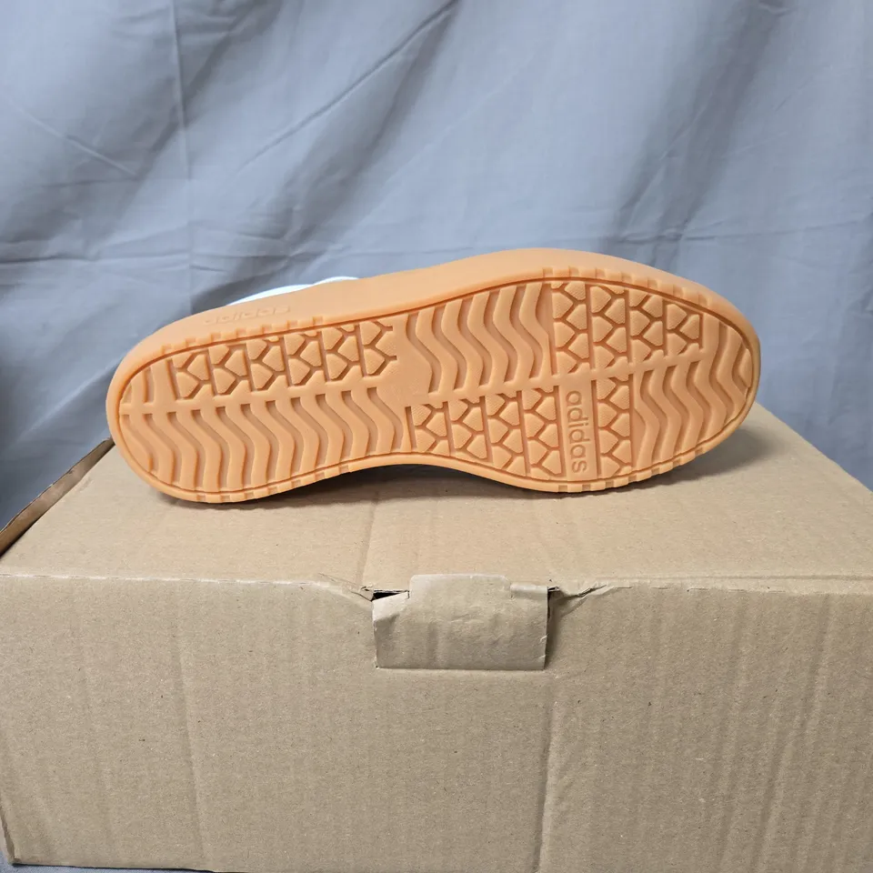 ADIDAS TRAINERS – WHITE WITH BLACK STRIPES, GUM SOLE - SIZE 5.5