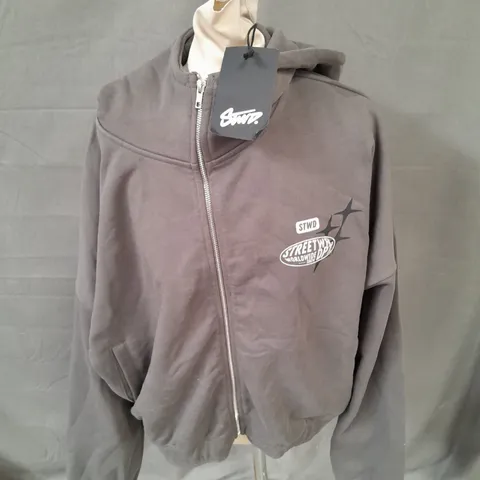 STWD STREETWEAR DPT FULL ZIP PRINTED JACKET IN GREY SIZE M