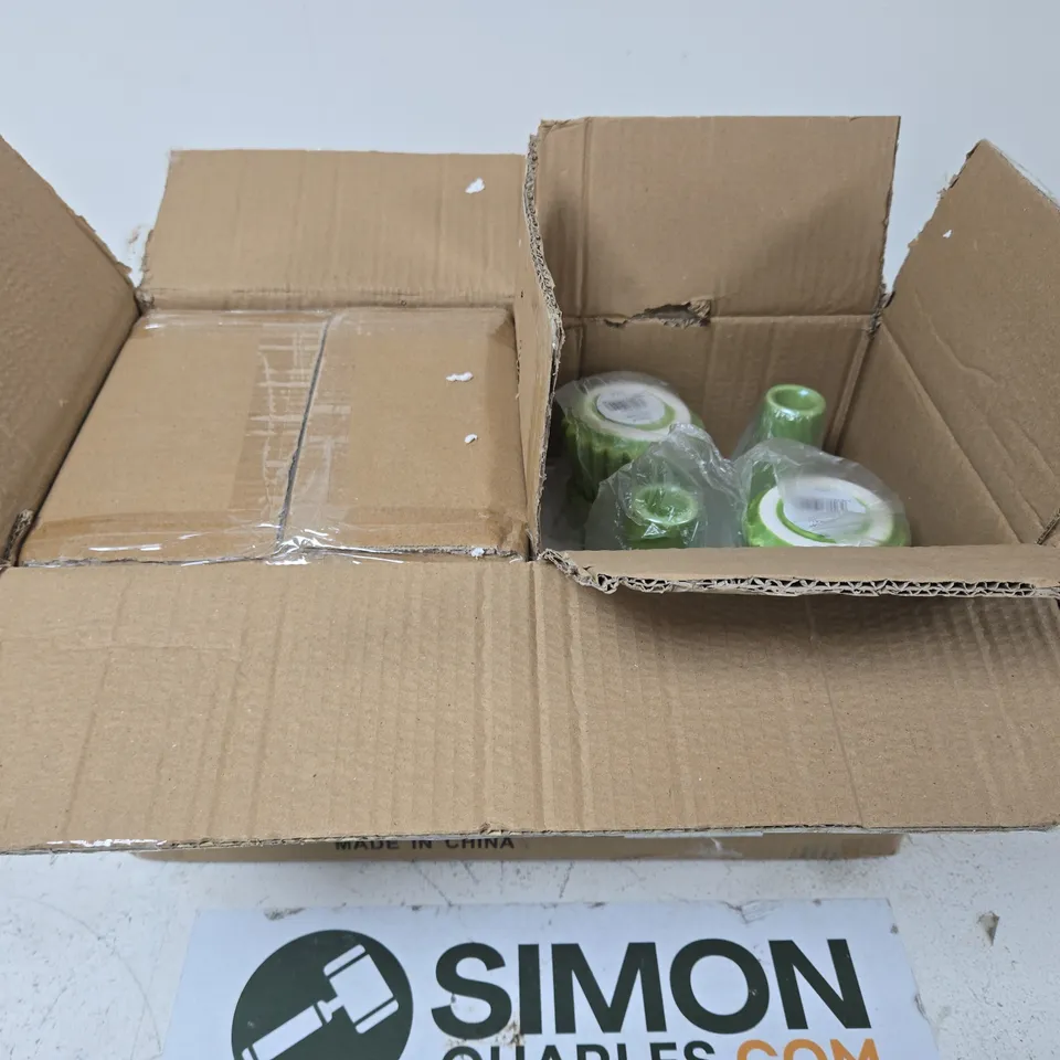 8 X GISELA GRAHAM LONDON GREEN TREE-SHAPED CERAMIC CANDLE HOLDERS