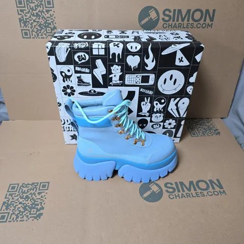 BOXED KOI CRYBABY BLUE VILUN PLATFORM BOOTS UK SIZE 6 