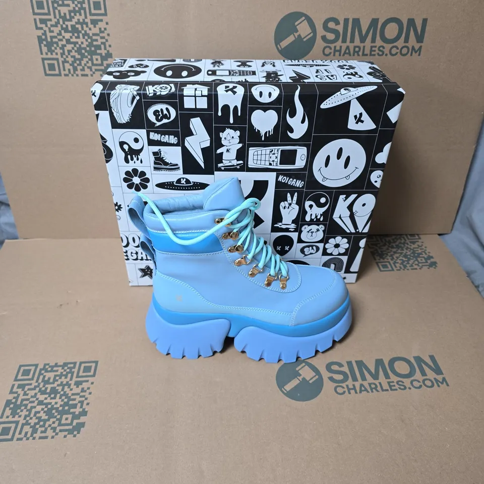 BOXED KOI CRYBABY BLUE VILUN PLATFORM BOOTS UK SIZE 6 