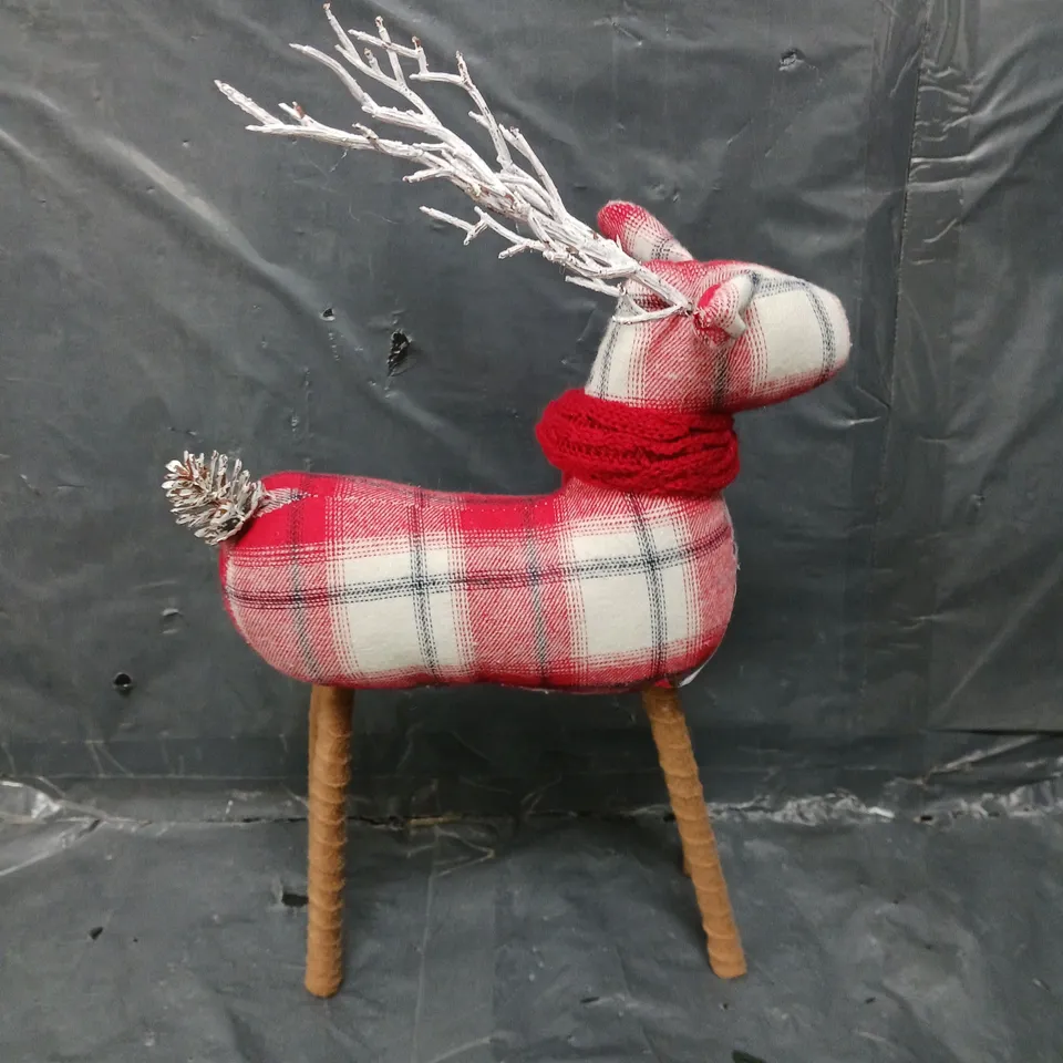 38 CM TARTAN STANDING REINDEER WITH SCARF CHRISTMAS DECORATION