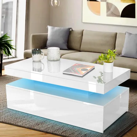 BOXED LED COFFEE TABLE HIGH GLOSS COFFEE TABLE WITH 2 DRAWERS (1 BOX)
