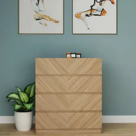 BOXED GFW CATANIA 4 DRAWER EURO OAK WOOD CHEST OF DRAWERS (2 BOXES)