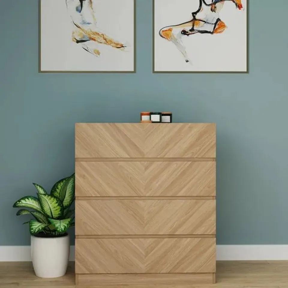 BOXED GFW CATANIA 4 DRAWER EURO OAK WOOD CHEST OF DRAWERS (2 BOXES)