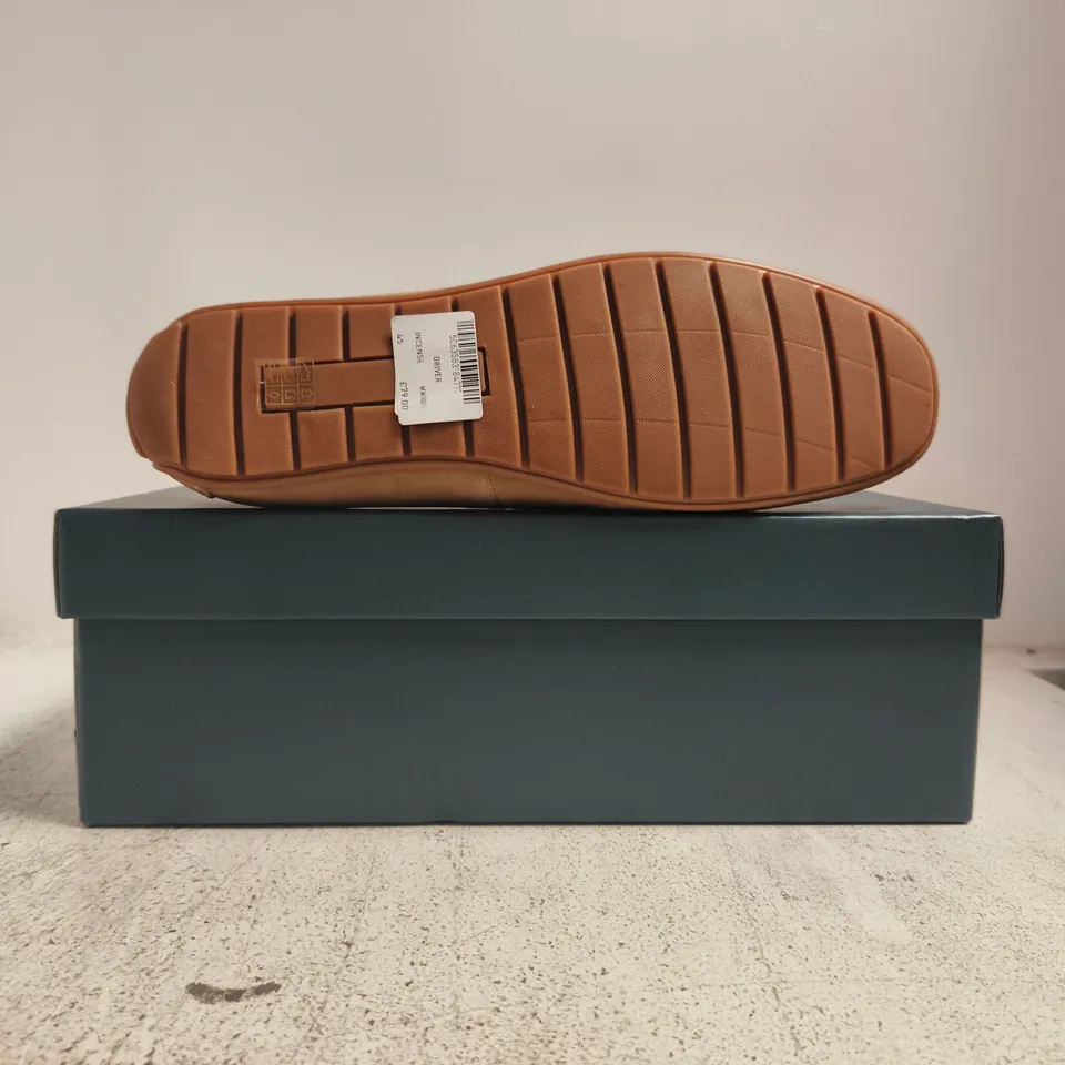 BOXED PAIR OF CREW CLOTHING COMPANY DRIVER LOAFERS IN TAUPE SIZE EU 45