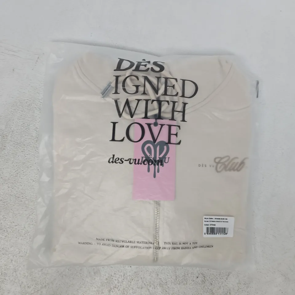 BAGGED DÉS VU CLUB PARADISO OVERSIZED ZIP THROUGH HOODIE IN STONE SIZE XS