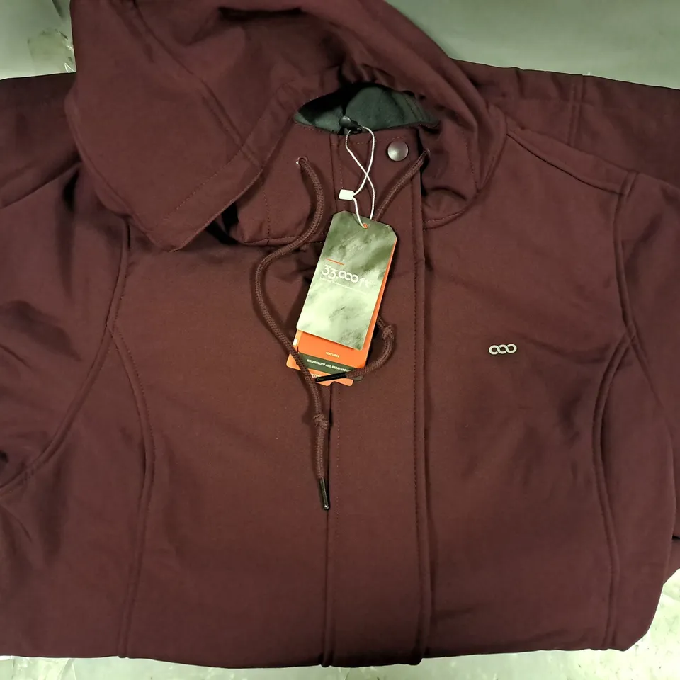 33,000FT LONG SLEEVE HOODED COAT IN BURGUNDY SIZE LARGE