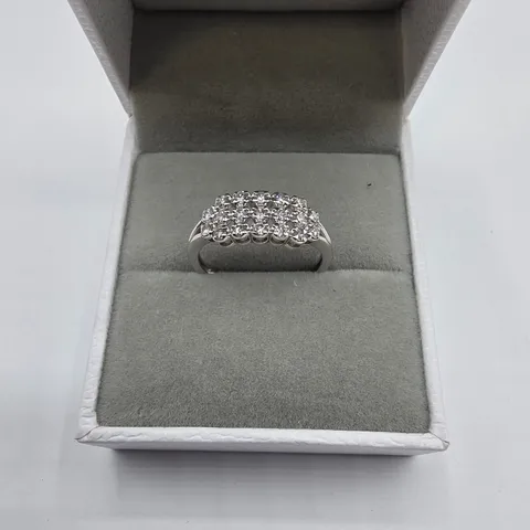18CT WHITE GOLD THREE ROW RING SET WITH NATURAL DIAMONDS