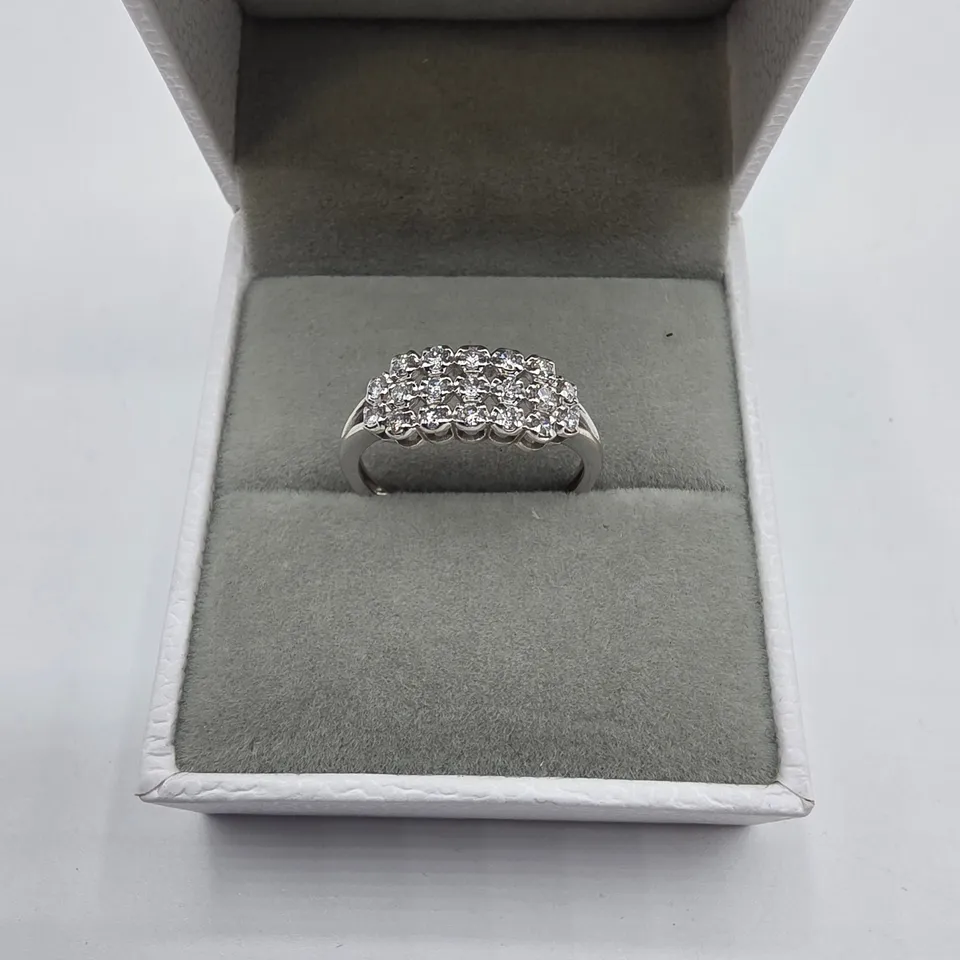 18CT WHITE GOLD THREE ROW RING SET WITH NATURAL DIAMONDS