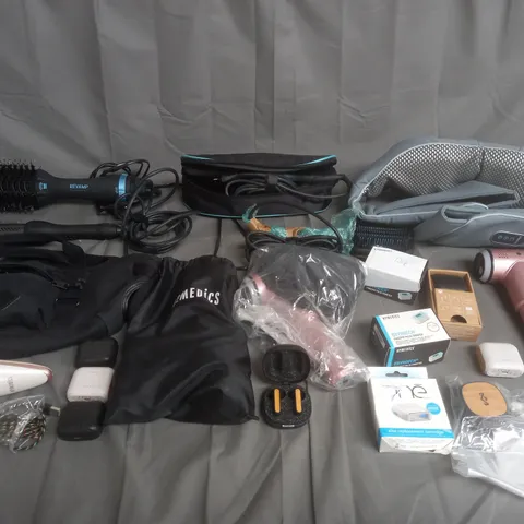 MEDIUM BOX OF ASSORTED UNBOXED ELECTRICAL ITEMS FROM MARLEY, HOMEDICS, AND REVAMP ETC.