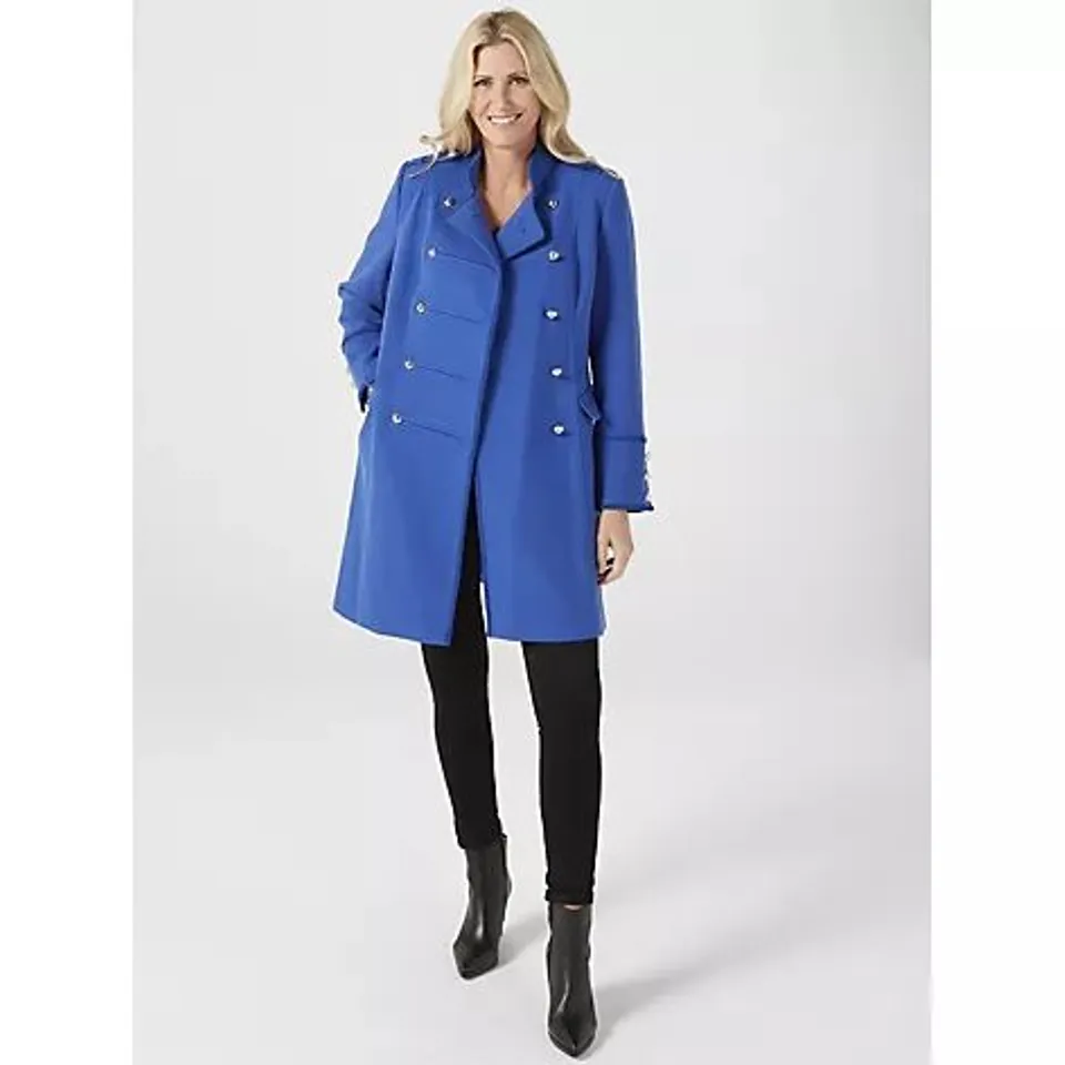 JM FASHION BY JULIEN MACDONALD MIDI LENGTH DRUMMER COAT- ROYAL BLUE SIZE 10