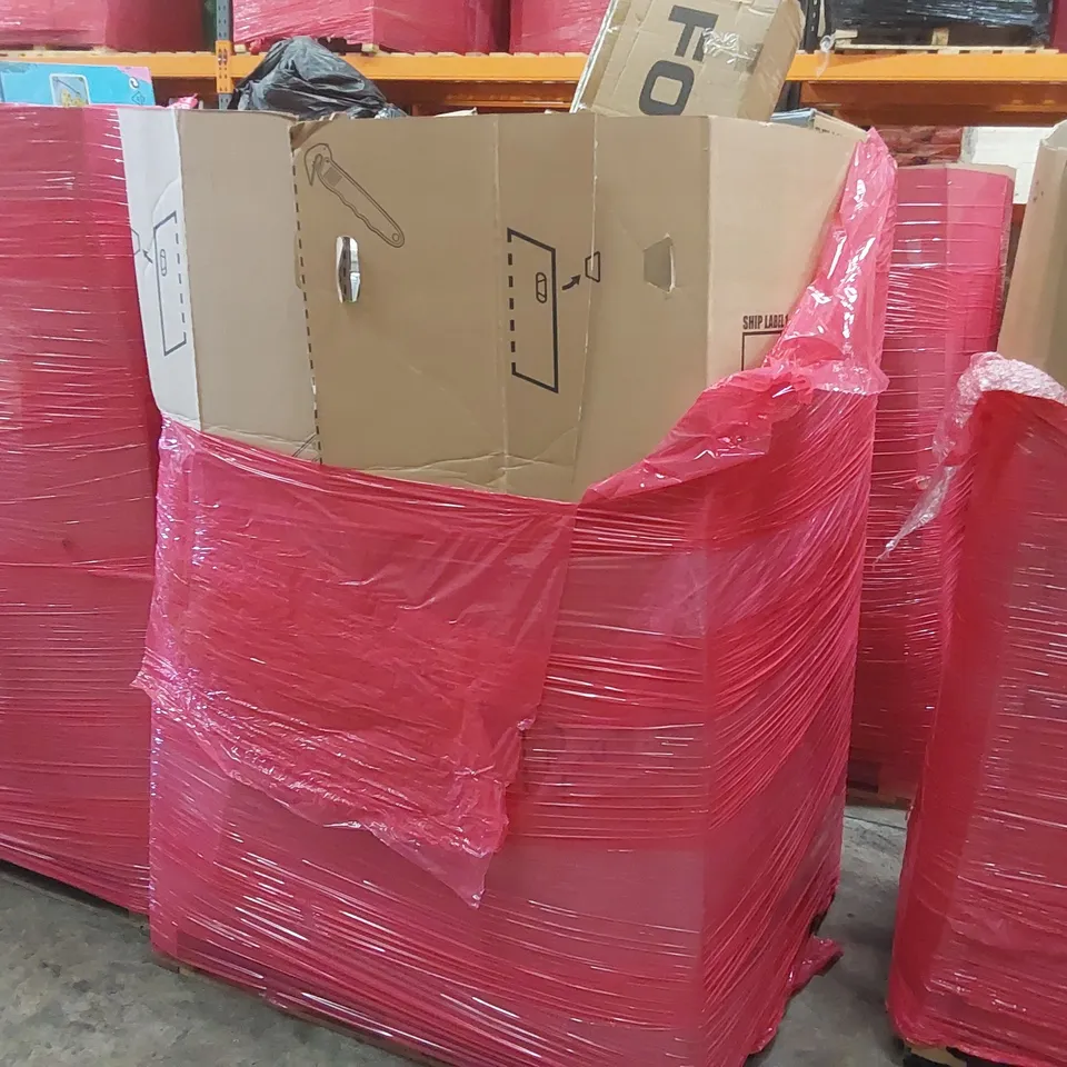 PALLET OF ASSORTED ITEMS INCLUDING: INFLATABLE SWIMMING POOLS, ELECTRIC GRILL, FORZA PROFLEX POP-UP GOAL, RUG, MAT ECT