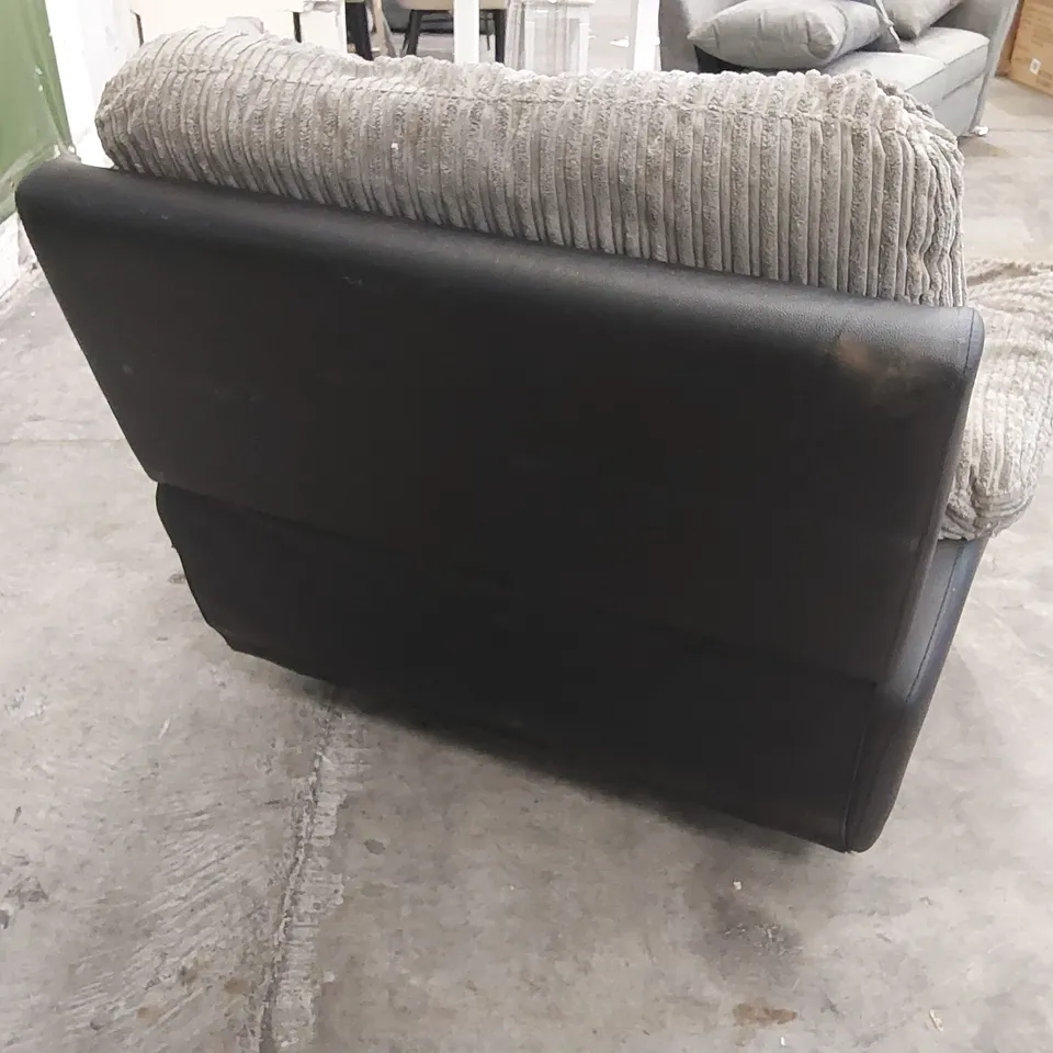 DESIGNER MANUAL RECLINER CHAIR IN CORDUROY FABRIC AND LEATHER - BLACK/GREY