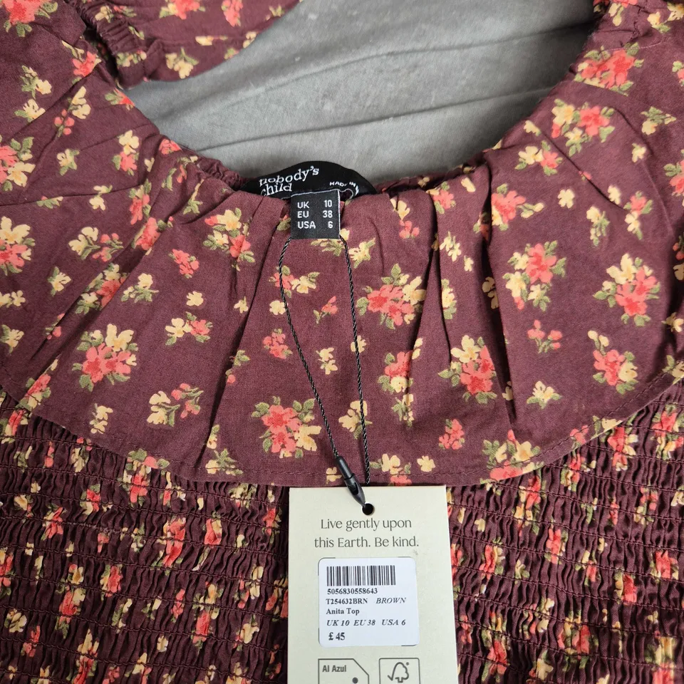 Nobody's Child Anita Top – Floral Smocked Bodice, UK 10