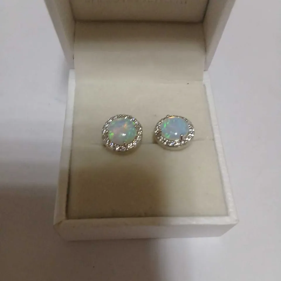 DIAMONIQUE 0.36CT TW OPAL STUD EARRINGS STERLING SILVER 