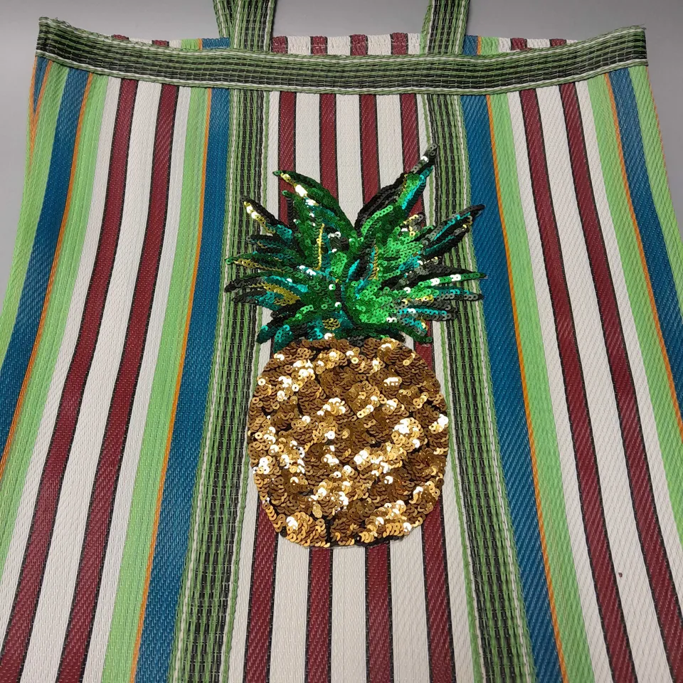 BRAND NEW BROWN PEPPER HANDBAGS PINEAPPLE SEQUIN STRIPED TOTE (GREEN, WHITE, RED, BLUE)
