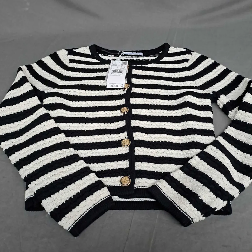 MNG BLACK & WHITE STRIPE KNITTED JACKET - EUR SMALL