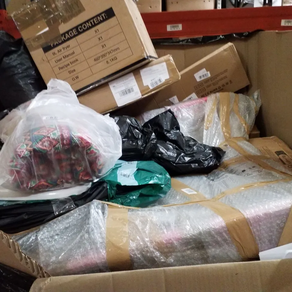 PALLET CONTAINING ASSORTED PRODUCTS INCLUDING BABY BOUNCER, AIR FRYER, RECURVE BOW, CAMERA DANCE MAT & BABY CHAIR TRAY  