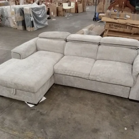 DESIGNER 3 SEATER CHAISE PULL-OUT SOFA BED - GREY FABRIC 