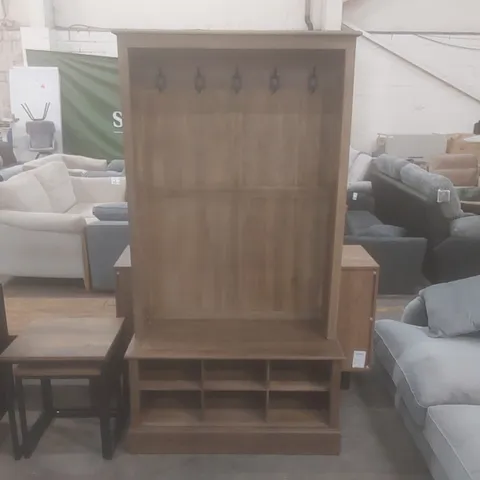 DESIGNER WOODEN HALLWAY STORAGE BENCH AND COATSTAND UNIT