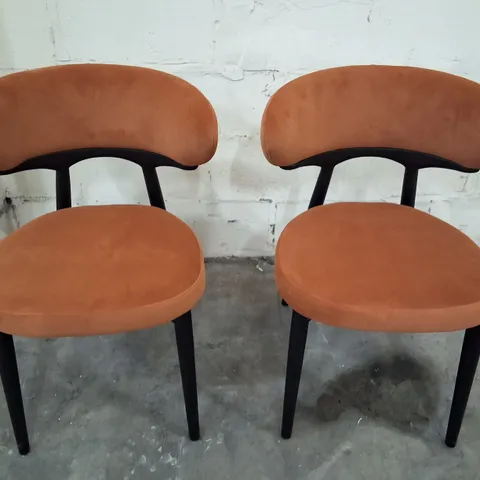 PARSONS SET OF 2 RUSTY ORANGE FABRIC BLACK EFFECT ASH WOODEN FRAME DINING CHAIRS