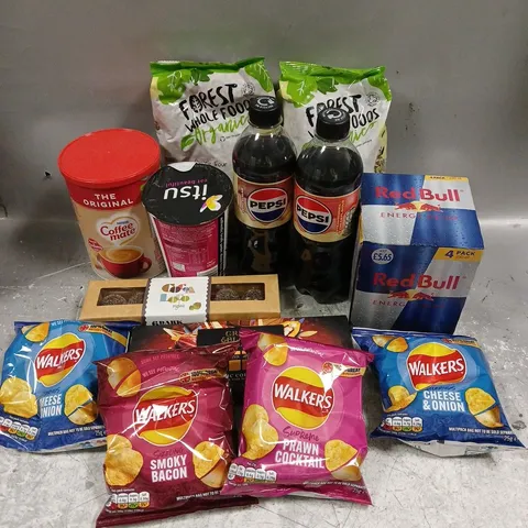 APPROXIMATELY 12 ASSORTED FOOD & DRINK ITEMS TO INCLUDE - FOREST WHOLE FOODS SEED MIX - REDBULL ENERGY DRINKS - GREEN & BLACK CLASSIC COLLECTION - ETC