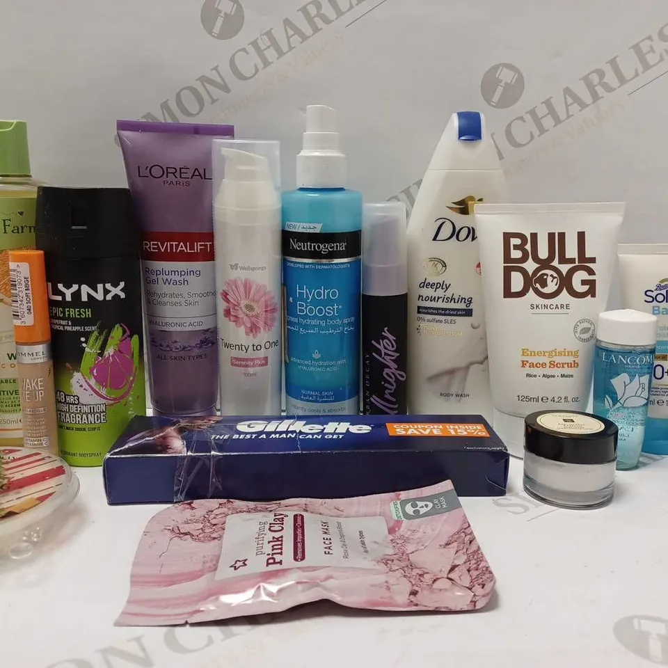 LOT OF APPROX 10 ASSORTED BEAUTY PRODUCTS TO INCLUDE LYNX DEODORANT SPRAY, UBRAN DECAY ALL NIGHTER SETTING SPRAY, BULLDOG FACE SCRUB, ETC 