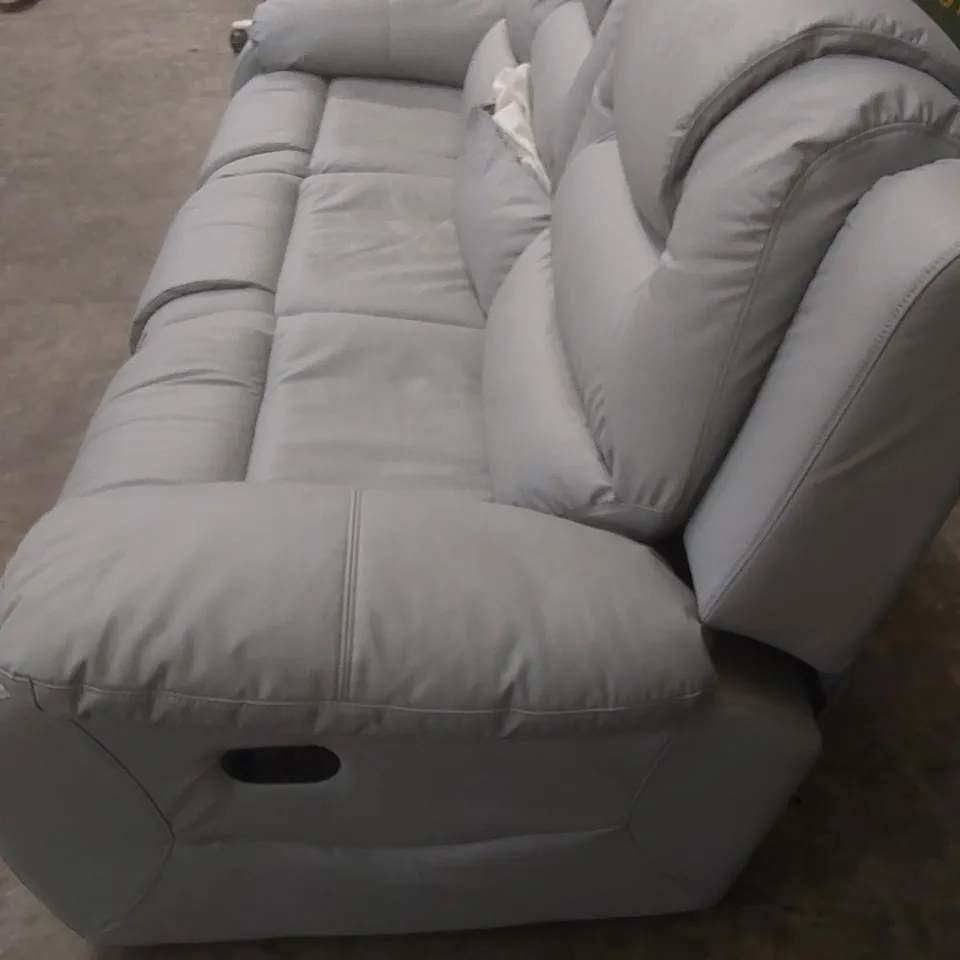 DESIGNER SORRENTO 3 SEATER MANUAL RECLINER FAUX LEATHER UPHOLSTERED SOFA - LIGHT GREY 