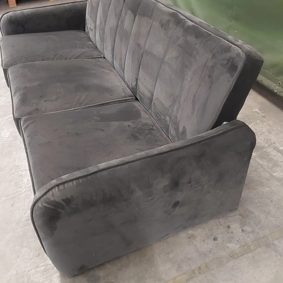 JENNIFER FABRIC COMPACT 3 SEATER SOFA - CHARCOAL VELVET