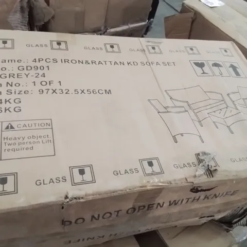 BOXED 4PCS IRON&RATTAN KD SOFA SET GREY