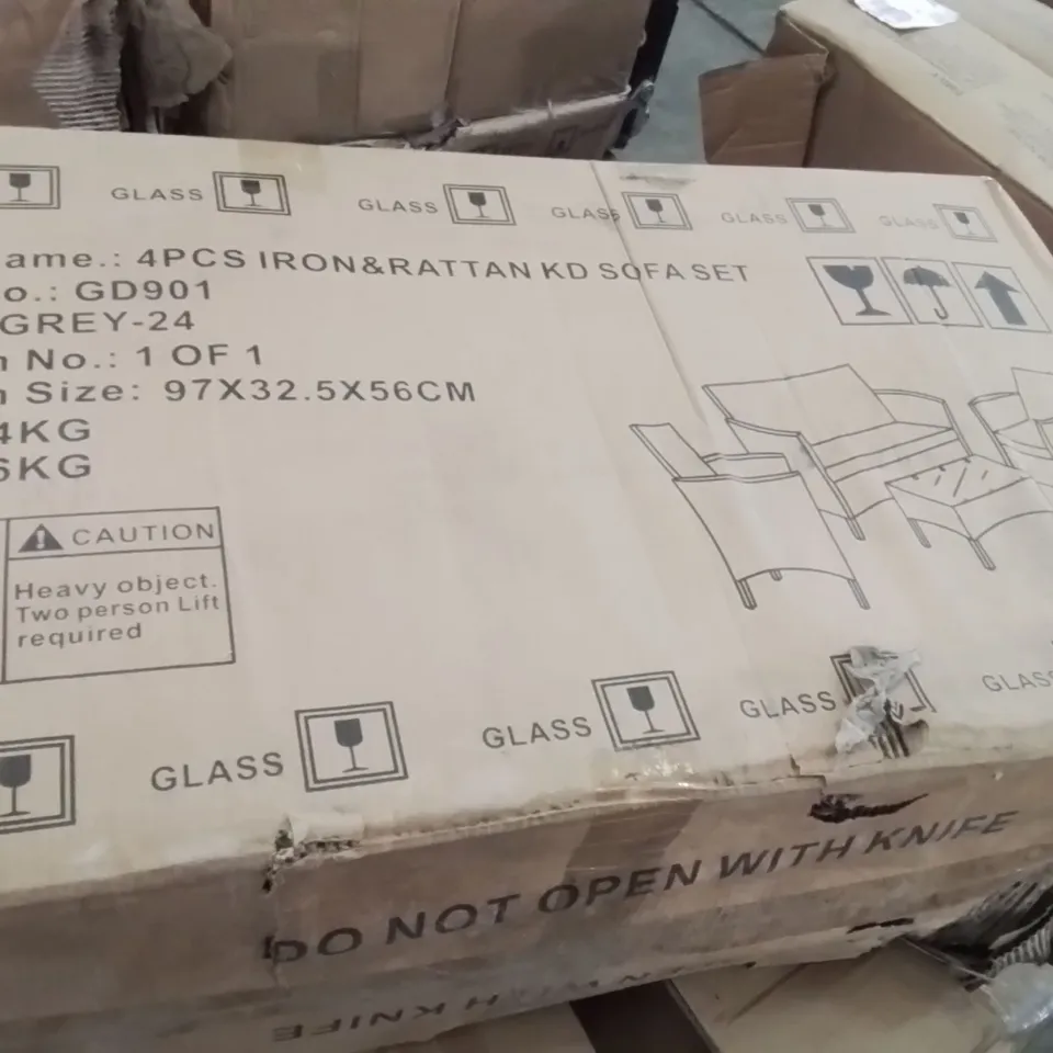 BOXED 4PCS IRON&RATTAN KD SOFA SET GREY