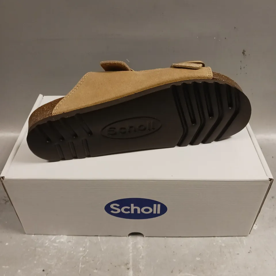 BOXED PAIR OF SCHOLL LEATHER SOFTSTEP OPEN TOE SHOES - 6