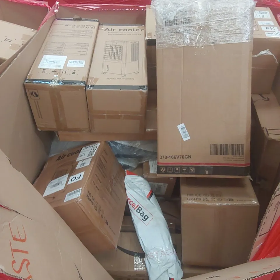 PALLET OF ASSORTED PRODUCTS AND ITEMS TO INCLUDE:AIR COOLER,PORTABLE AIR COOLER,RETRACTABLE GATE.
