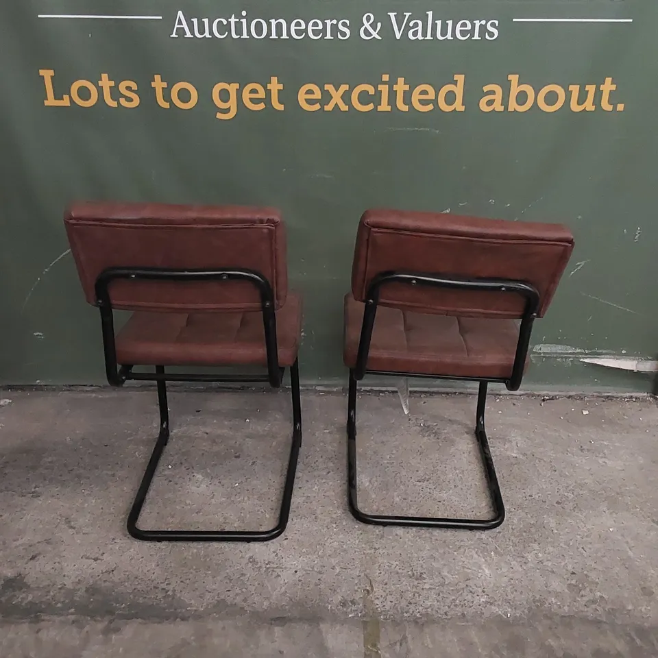 SET OF 2 CARTER TAN LEATHER DINING CHAIRS WITH BLACK LEGS 