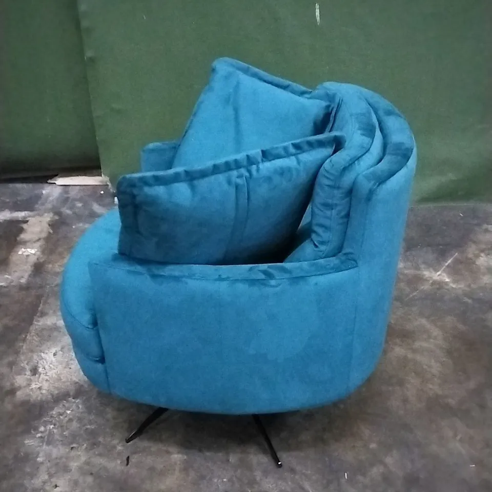 QUALITY ITALIAN DESIGNER SWIVEL CHAIR IN TEAL VELVET