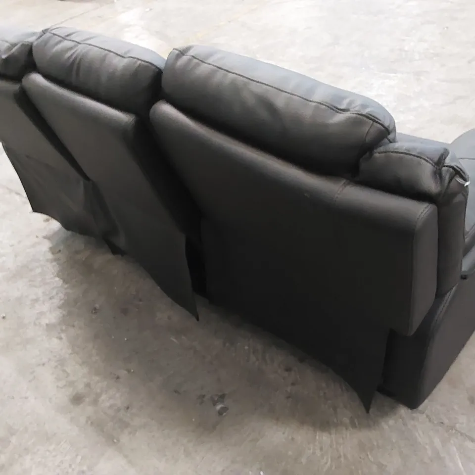 DESIGNER 3 SEATER MANUAL RECLINING BLACK LEATHER SOFA 