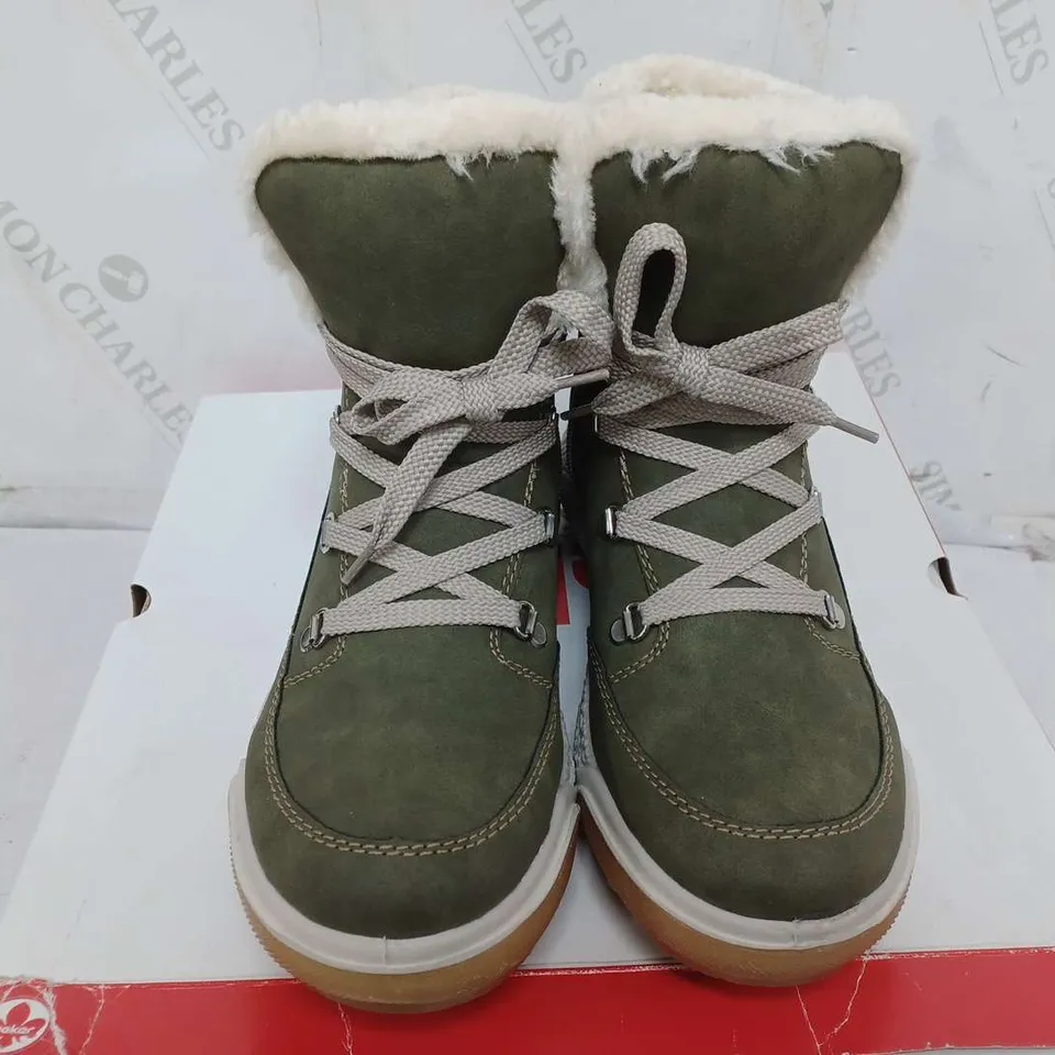 BOXED PAIR OF RIEKER WATER RESISTANT WARM LINED HIKING BOOTS IN KHAKI - SIZE 39