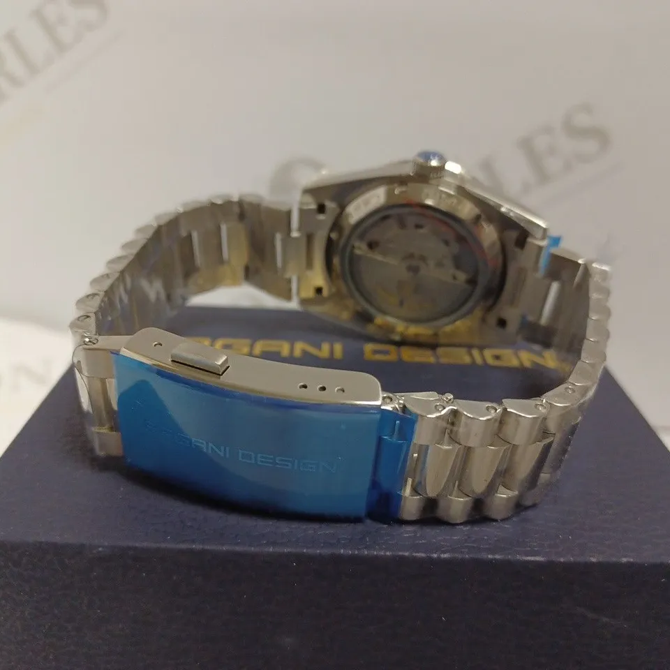 PAGANI DESIGN SILVER WATCH WITH TEAL FACE AND BRACELET STRAP 