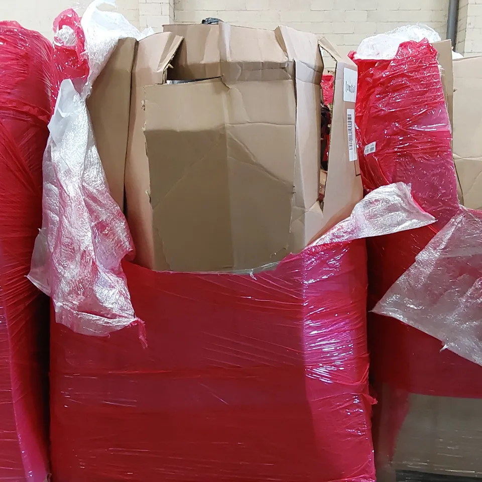 PALLET OF ASSORTED CONSUMER PRODUCTS TO INCLUDE; ELECTRIC PATIO HEATER, STEP LADDER, RUGS, ADRIAN STORAGE BASKET, ARTIFICIAL LEAVES DECORATIONS ECT