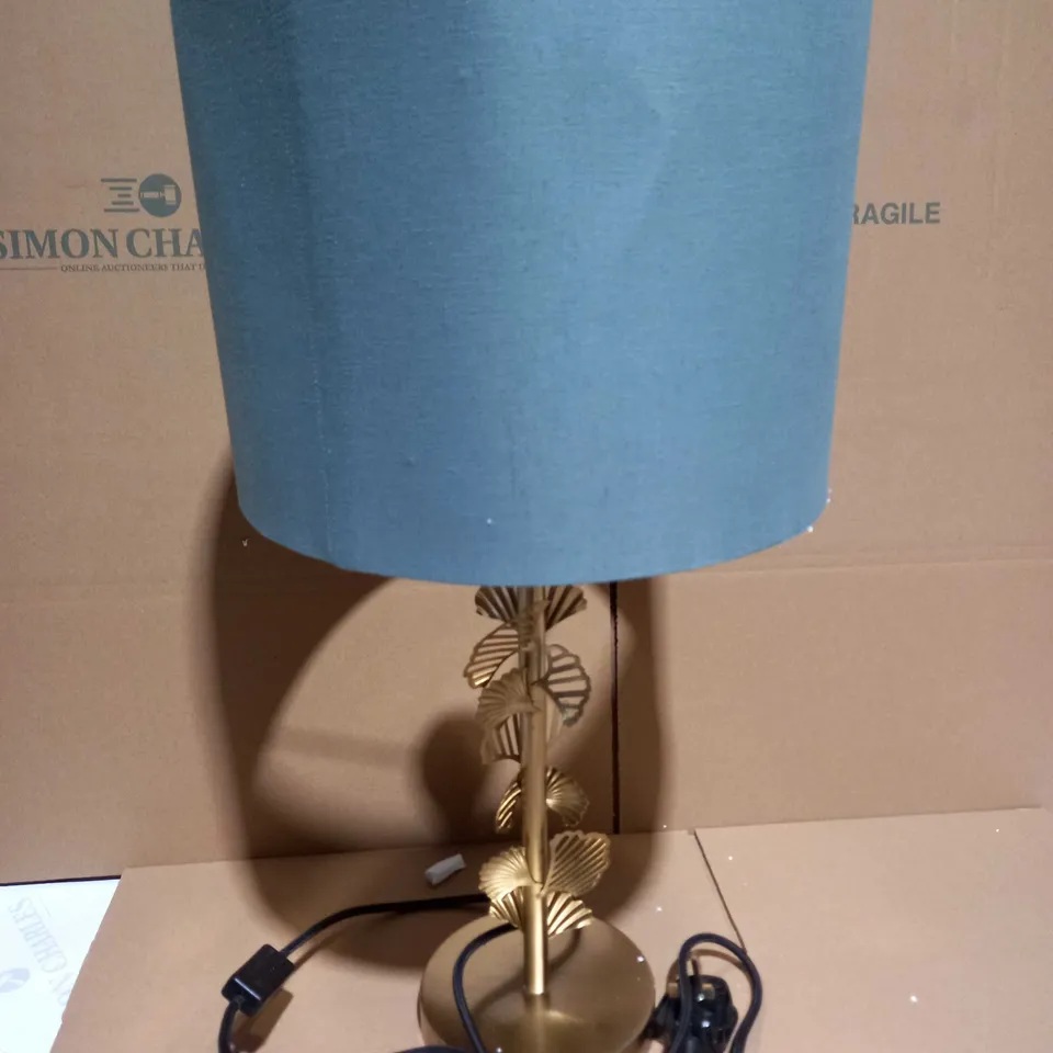ALISON CORK GINKGO LEAF TABLE LAMP - GOLD AND DUCK EGG
