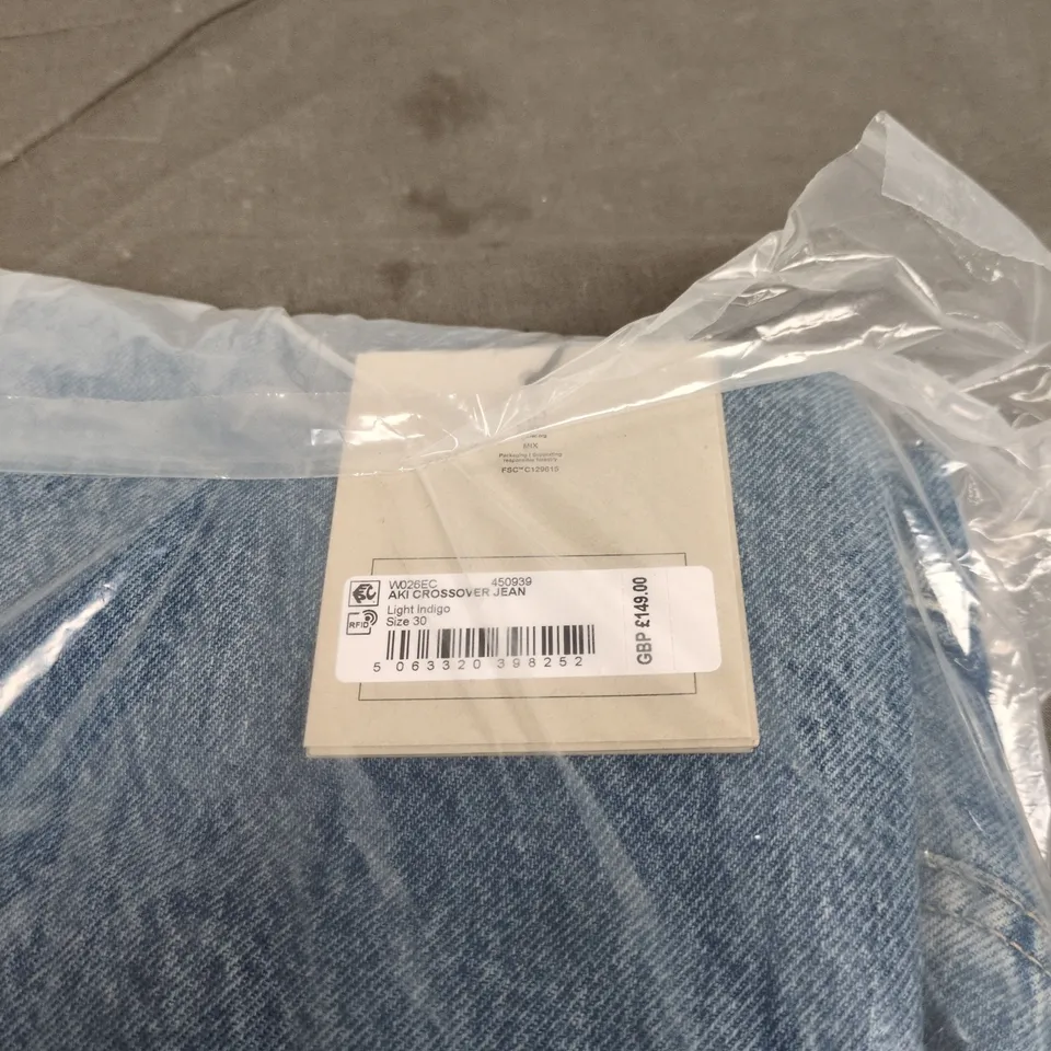 ALL SAINTS AKI CROSSOVER LIGHT INDIGO JEANS SIZE 30 WITH TAGS. BAGGED