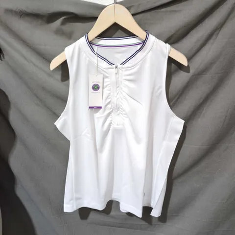 WIMBLEDON OFFICIAL PRODUCT WHITE SLEEVELESS TENNIS TOP – WOMEN'S SPORTS TOP SIZE LARGE
