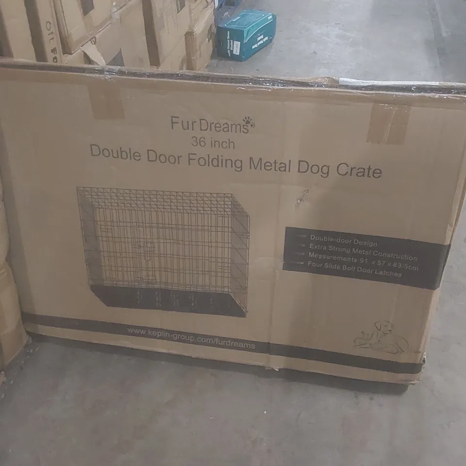 BOXED FUR DREAMS 36" DOUBLE DOOR FOLDING METAL DOG CRATE